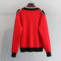 Fashion Buckle Shoulders Solid Sweaters for Women Red Cardigan with Button Up Lace Up V-Neck