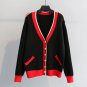 Fashion Buckle Shoulders Solid Sweaters for Women Red Cardigan with Button Up Lace Up V-Neck