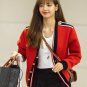 Fashion Buckle Shoulders Solid Sweaters for Women Red Cardigan with Button Up Lace Up V-Neck