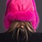 Real Pink Fur Ushanka Real Fox Fur for Bomber Russian Women Hotpink Bikers Hats