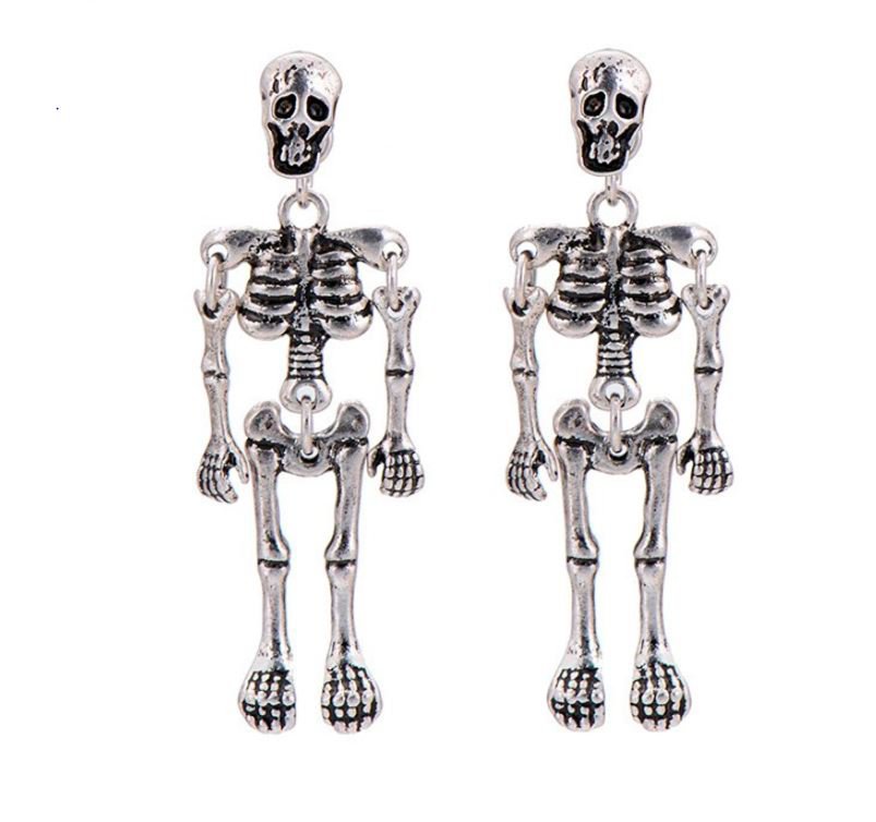 Fashion Nurses Skeleton Skull Stud Earrings Biker Jewelry Wholesale Antique Silver Earrings