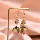Hook Dried Fresh Rose Buds Earrings Glazed Handmade Preserve Roses Bridal Earrings Baroque Pearl