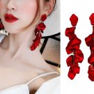 Long Earrings for Women Sexy Red Rose Petal Long Tassel Earrings Red Fashion Jewelries