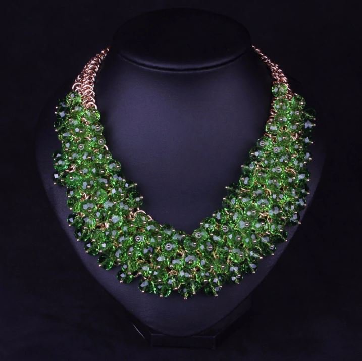 Rsslyn Silk Bib Pretty Green Necklace Statements Jewelry for Women Chunky Collar Necklaces