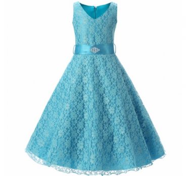 Elegant Dress for 11-12 Years Old Princess Elsa Turquoise Blue Party Dresses  for Birthday Girls