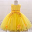Mesh 3-6 Months Newborn Dress Solid Yellow Dress for Summer First Birthday Dress with Free Tiara