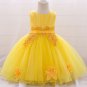 Mesh 3-6 Months Newborn Dress Solid Yellow Dress for Summer First Birthday Dress with Free Tiara