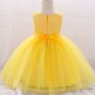 Mesh 3-6 Months Newborn Dress Solid Yellow Dress for Summer First Birthday Dress with Free Tiara