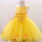 Mesh 3-6 Months Newborn Dress Solid Yellow Dress for Summer First Birthday Dress with Free Tiara