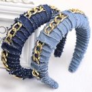 Rsslyn Large Denim Headbands Hair Accessories for Women with Golden Chains