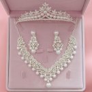 RSSLyn 3pc/SET Pearl Birthday Jewelries for Women-Pearl Tiara Elegant Choker and Dangle Earrings