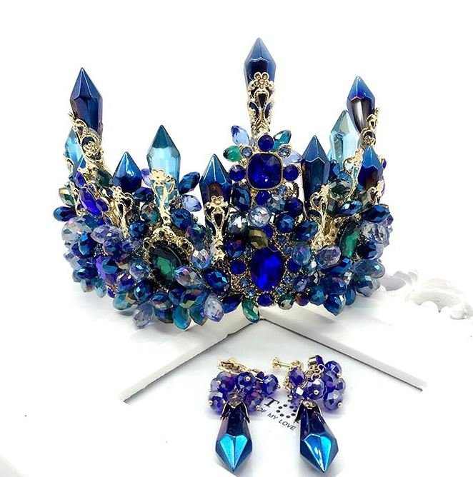 RSSLyn 2pcs/SET Luxury Blue Crown for Queens Baroque Large Crown ...