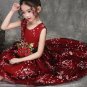 Rsslyn High-Quality Christmas Dress for Girls Trailing Burgundy Dress Free Golden Crown for Girls