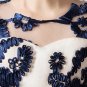 Rsslyn Embroidery Ruffles Navy Blue Dress with Long Bow Tie Sweetheart Teen Girls Formal Dress