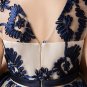 Rsslyn Embroidery Ruffles Navy Blue Dress with Long Bow Tie Sweetheart Teen Girls Formal Dress
