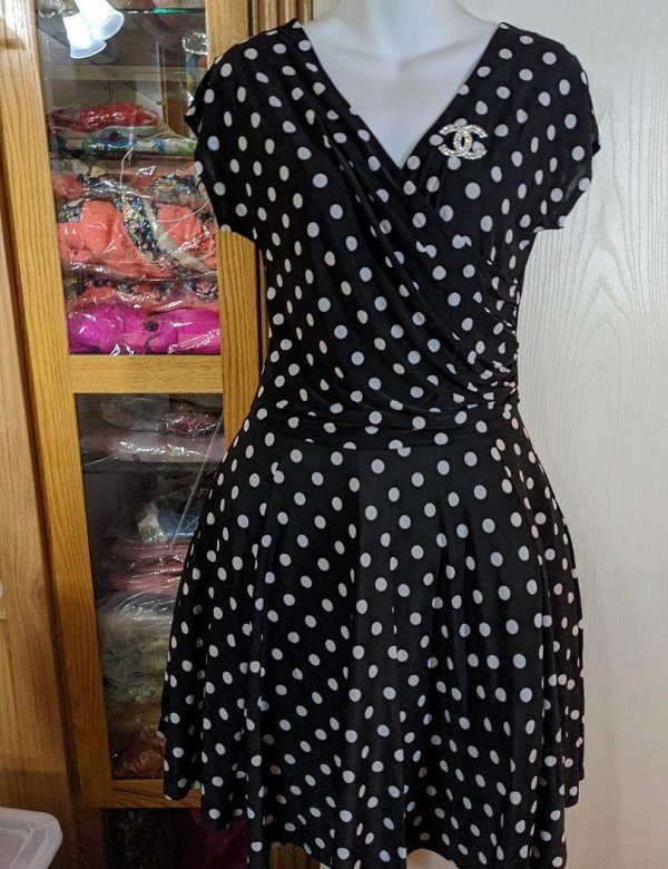 RSSLYN Limited Stocks large Size Black Dress for Women V-Neck Polka Dots Soft Dress