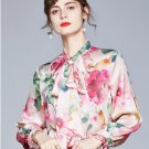Rsslyn Pastel Pink Blouses for Women High-Quality Satin Blouses with Floral Prints