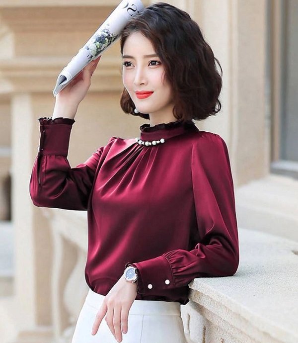 burgundy blouses for womens