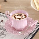 Rsslyn 3pcs/SET Elegant Pink Porcelain Tea Cup, Saucer and Spoon Personal Use Kitchenware