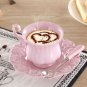 Rsslyn 3pcs/SET Elegant Pink Porcelain Tea Cup, Saucer and Spoon Personal Use Kitchenware