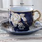 Rsslyn 3pcs/SET European Living Solid Blue with Molded Golden Rose Trim Porcelain Tea Cups Gift
