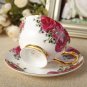 Rsslyn 3pcs/SET Pastoral Red Rose Tea Cup European Home Vintage 200ml Bone China Tea Cups
