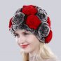 Rsslyn Purple Winter Hats Purple Magenta Color Rose Pattern 100% Genuine Rex Rabbit Fur Hats