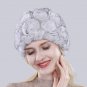 Rsslyn Purple Winter Hats Purple Magenta Color Rose Pattern 100% Genuine Rex Rabbit Fur Hats