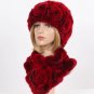 Rsslyn 2pcs/SET Red Winter Hats Luxury 100% Genuine Rex Rabbit Fur Hats Matching Soft Neck Warmers