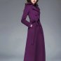 Rsslyn Long Overcoats Purple Trench Coats with Free CC Brooch Double Breasted Wool Coats for Women