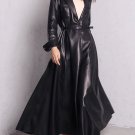 Rsslyn Very Long Black Leather Trenchcoats for Women with FREE CC Brooch