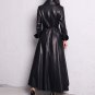 Rsslyn Very Long Black Leather Trenchcoats for Women with FREE CC Brooch