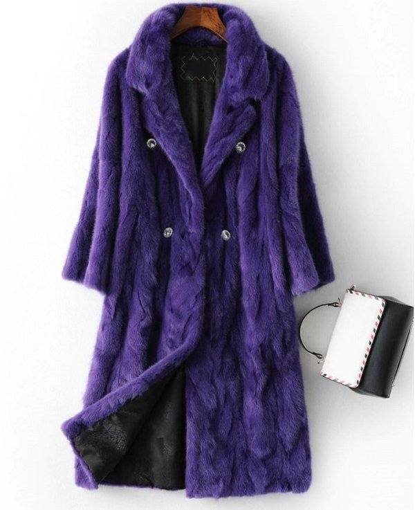Rsslyn Womens Luxury Overcoats Real Mink Fur Purple Winter Coats
