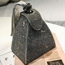 Rsslyn Black Leather Bags for Women with Crystals Pyramid Shape Free CC Brooch
