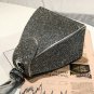 Rsslyn Black Leather Bags for Women with Crystals Pyramid Shape Free CC Brooch