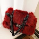 Rsslyn Red Handbags with Faux Fur Leather Shoulder Bags with Free Brooch