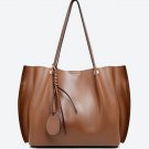 Rsslyn Pleated Side Solid Brown Leather Bags with Free Brooch Luxury Handbag Totes