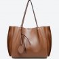 Rsslyn Pleated Side Solid Brown Leather Bags with Free Brooch Luxury Handbag Totes