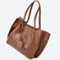 Rsslyn Pleated Side Solid Brown Leather Bags with Free Brooch Luxury Handbag Totes