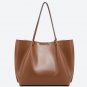 Rsslyn Pleated Side Solid Brown Leather Bags with Free Brooch Luxury Handbag Totes