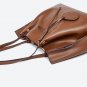 Rsslyn Pleated Side Solid Brown Leather Bags with Free Brooch Luxury Handbag Totes