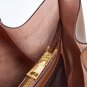 Rsslyn Pleated Side Solid Brown Leather Bags with Free Brooch Luxury Handbag Totes