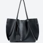 Rsslyn Pleated Side Solid Brown Leather Bags with Free Brooch Luxury Handbag Totes