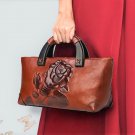 Rsslyn Embossed Rose Brown Leather Bags with Free Brooch Fashion Bags for Women
