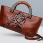 Rsslyn Embossed Rose Brown Leather Bags with Free Brooch Fashion Bags for Women