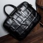 Rsslyn Patchwork Black Leather Briefcases for Men Unisex Free Silver Brooch Coco Pins
