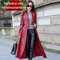 Rsslyn Deluxe Red Leather Trench Coats for Women Red Leather Jackets Free Double C Brooch