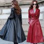Rsslyn Deluxe Red Leather Trench Coats for Women Red Leather Jackets Free Double C Brooch