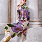 Rsslyn Plus Sizes Knitted Purple Sweaters Turtleneck Dress with Large Flowers