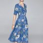 Rsslyn Floral Denim Dress for Women V-Neck Maxi Dress